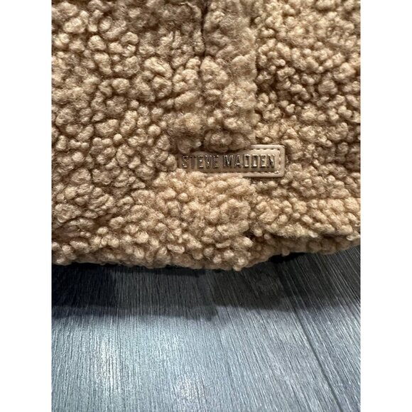 Steve Madden BCRUSH Brown Teddy Tote Bag Sherpa Oversized B000416 - Picture 4 of 9